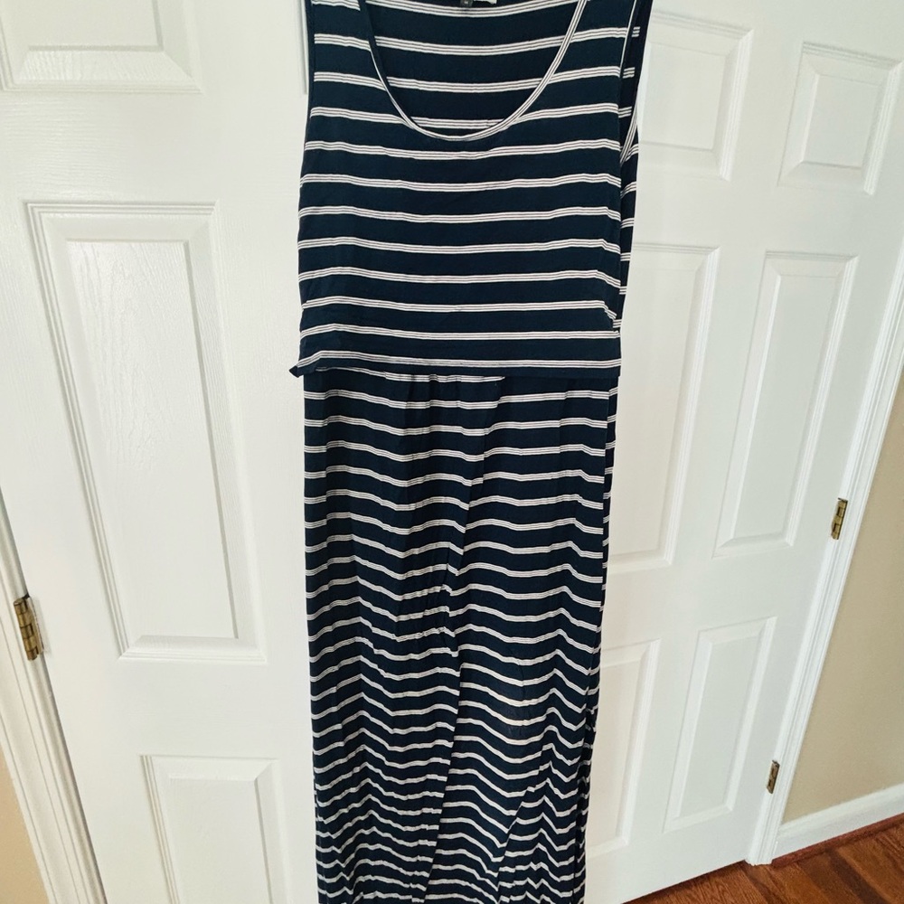 Striped Navy and White Maternity Maxi Dress